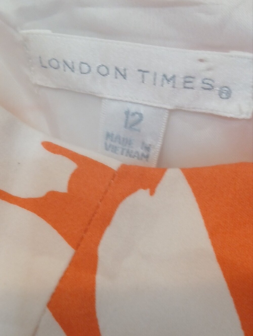 NWT London Times Orange and White Floral Belted Midi Dress - Picture 3 of 4
